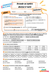 Arrondir un nombre décimal à l’unité – CM2 – Exercices Pas à Pas - Cycle 3 - PDF à imprimer