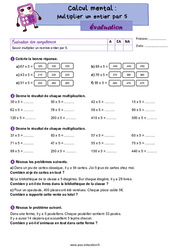 Multiplier un entier par 5 - CM1 - Evaluation - Cycle 3 - PDF à imprimer