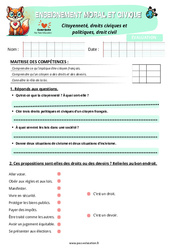 Evaluation Citoyenneté, droits civiques et politiques, droit civil – Cm2 – Evaluation – EMC - Cycle 3 - PDF à imprimer