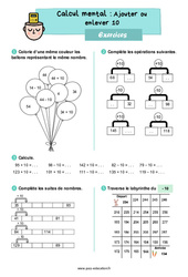Ajouter ou enlever 10 - CE1 - Exercices - PDF à imprimer