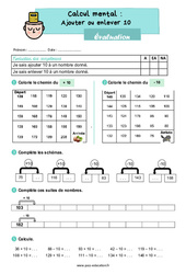 Ajouter ou enlever 10 - CE1 - Evaluation - Cycle 2 - PDF à imprimer
