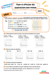 Leçon, exercice et évaluation :<br/> Poser et effectuer des soustractions sans retenue en colonne – CE2 – Exercices Pas à Pas - Cycle 2 - PDF à imprimer