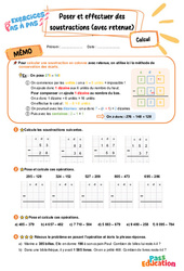 Leçon, exercice et évaluation :<br/> Poser et effectuer des soustractions (avec retenue) en colonne – CE2 – Exercices Pas à Pas - Cycle 2 - PDF à imprimer