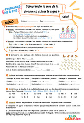 Leçon, exercice et évaluation :<br/> Comprendre le sens de la division et utiliser le signe ÷ – CE2 – Exercices Pas à Pas - Cycle 2 - PDF à imprimer