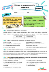 Distinguer les noms communs et les noms propres – CE2 – Exercices Pas à Pas - Cycle 2 - PDF à imprimer