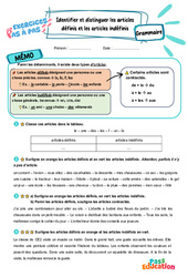 Identifier et distinguer les articles définis et les articles indéfinis – CE2 – Exercices Pas à Pas - Cycle 2 - PDF à imprimer