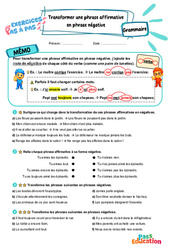 Transformer une phrase affirmative en phrase négative – CE2 – Exercices Pas à Pas - Cycle 2 - PDF à imprimer