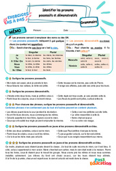 Identifier les pronoms possessifs et démonstratifs – CM2 – Exercices Pas à Pas - Cycle 3 - PDF à imprimer