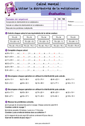 Utiliser la distributivité de la multiplication - CM1 - Evaluation - PDF à imprimer