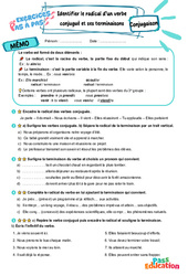 Cours et exercice : Identifier le radical d’un verbe conjugué et ses terminaisons – 6ème – Exercices Pas à Pas - Cycle 3 - PDF à imprimer