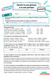 Identifier les noms génériques et les noms spécifiques – CM2 – Exercices Pas à Pas - Cycle 3 - PDF à imprimer