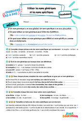 Utiliser les noms génériques et les noms spécifiques – CM2 – Exercices Pas à Pas - Cycle 3 - PDF à imprimer