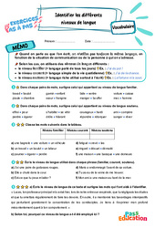Identifier les différents niveaux de langue – CM2 – Exercices Pas à Pas - Cycle 3 - PDF à imprimer