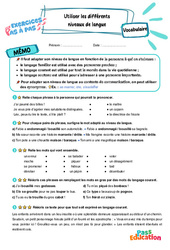 Utiliser les différents niveaux de langue – CM2 – Exercices Pas à Pas - Cycle 3 - PDF à imprimer