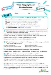 Utiliser des synonymes pour éviter les répétitions – CM2 – Exercices Pas à Pas - Cycle 3 - PDF à imprimer