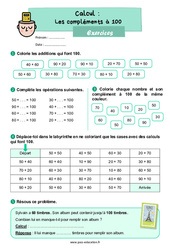 Exercice Les compléments à 100 - CE1 - Exercices - Cycle 2 - PDF à imprimer