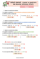 Ajouter ou soustraire des dizaines, centaines, milliers - CM1 - Leçon - PDF à imprimer