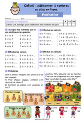 Additionner 3 nombres ou plus en ligne - CE1 - Evaluation - PDF à imprimer
