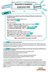 Reconnaître le complément d’objet direct (COD) – 5ème – Exercices Pas à Pas - Cycle 4 - PDF à imprimer