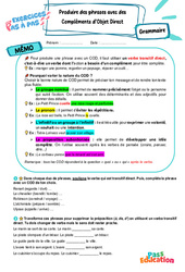 Produire des phrases avec des compléments d’objet direct (COD) – 5ème – Exercices Pas à Pas - Cycle 4 - PDF à imprimer