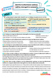 Identifier les déterminants numéraux, indéfinis, interrogatifs et exclamatifs – 5ème – Exercices Pas à Pas - Cycle 4 - PDF à imprimer