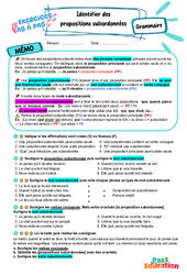 Identifier des propositions subordonnées – 6ème – Exercices Pas à Pas - Cycle 3 - PDF à imprimer