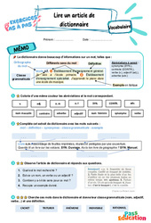 Lire un article de dictionnaire – CE2 – Exercices Pas à Pas - Cycle 2 - PDF à imprimer