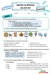 Identifier les différents sens d’un mot – CE2 – Exercices Pas à Pas - Cycle 2 - PDF à imprimer