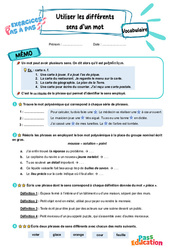 Utiliser les différents sens d’un mot – CE2 – Exercices Pas à Pas - Cycle 2 - PDF à imprimer