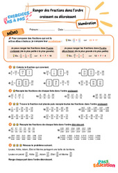 Leçon, exercice et évaluation :<br/> Ranger des fractions dans l’ordre croissant ou décroissant – CM2 – Exercices Pas à Pas - Cycle 3 - PDF à imprimer