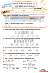 Leçon, exercice et évaluation :<br/> Passer des fractions décimales aux nombres décimaux et inversement – CM2 – Exercices Pas à Pas - Cycle 3 - PDF à imprimer