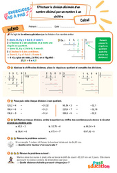 Effectuer la division décimale d'un nombre décimal par un nombre à un chiffre – CM2 – Exercices Pas à Pas - Cycle 3 - PDF à imprimer