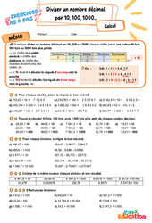 Diviser un nombre décimal par 10, 100, 1 000 – CM2 – Exercices Pas à Pas - Cycle 3 - PDF à imprimer