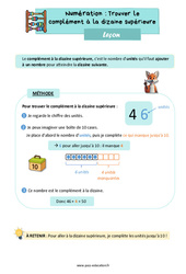Leçon Trouver le complément à la dizaine supérieure - CE1 - Leçon - Cycle 2 - PDF à imprimer
