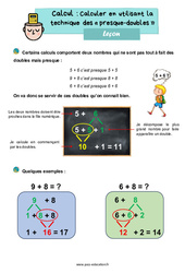 Calculer en utilisant la technique des « presque-doubles » - CE1 - Leçon - PDF à imprimer