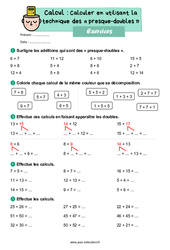 Exercice Calculer en utilisant la technique des « presque-doubles » - CE1 - Exercices - Cycle 2 - PDF à imprimer
