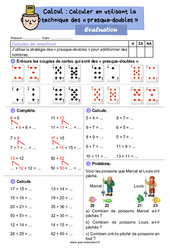 Evaluation Calculer en utilisant la technique des « presque-doubles » - CE1 - Evaluation - Cycle 2 - PDF à imprimer