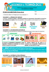 Exercice Les ressources en énergie – Cm2 – Exercices – Edith Eprouvette - Cycle 3 - PDF à imprimer