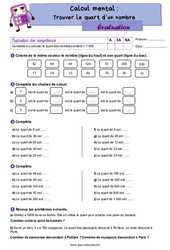 Evaluation Trouver le quart d’un nombre - CM1 - Evaluation - Cycle 3 - PDF à imprimer