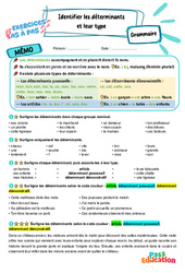 Identifier les déterminants et leur type – CM1 – Exercices Pas à Pas - Cycle 3 - PDF à imprimer