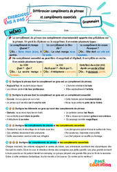 Différencier compléments de phrase et compléments essentiels – CM2 – Exercices Pas à Pas - Cycle 3 - PDF à imprimer