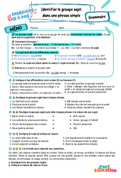 Identifier le groupe sujet dans une phrase simple – 6ème – Exercices Pas à Pas - Cycle 3 - PDF à imprimer