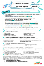 Identifier des phrases à la forme négative – 6ème – Exercices Pas à Pas - Cycle 3 - PDF à imprimer