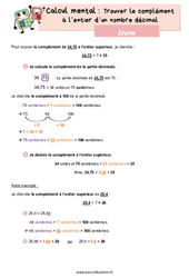 Trouver le complément à l’entier d’un nombre décimal - CM1 - Leçon - PDF à imprimer