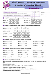 Evaluation Trouver le complément à l’entier d’un nombre décimal - CM1 - Evaluation - Cycle 3 - PDF à imprimer