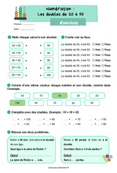 Exercice Les doubles de 20 à 50 - CE1 - Exercices - Cycle 2 - PDF à imprimer