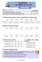 Evaluation Les doubles de 20 à 50 - CE1 - Evaluation - Cycle 2 - PDF à imprimer