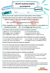 Identifier les phrases complexes par juxtaposition – CM1 – Exercices Pas à Pas - Cycle 3 - PDF à imprimer