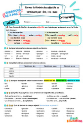 Former le féminin des adjectifs se terminant par -r, -ve, -se, -euse – CM1 – Exercices Pas à Pas - Cycle 3 - PDF à imprimer