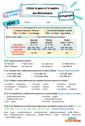 Utiliser le genre et le nombre des déterminants – CM1 – Exercices Pas à Pas - Cycle 3 - PDF à imprimer